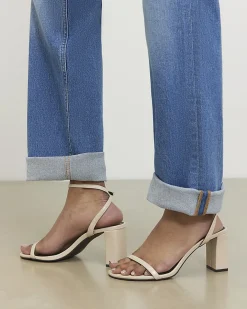 Cream Block Heeled Open Toe Sandals
