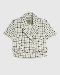 Cream Boucle Checked Short Sleeve Jacket