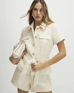 Cream Boucle Collared Top