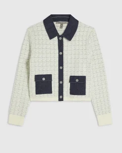 Cream Boucle Denim Mix Cardigan