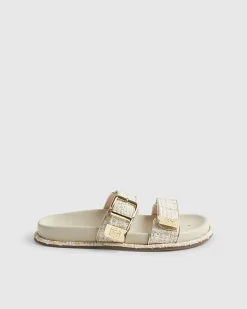Cream Boucle Double Strap Footbed Sandals