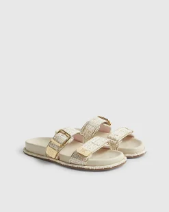 Cream Boucle Double Strap Footbed Sandals