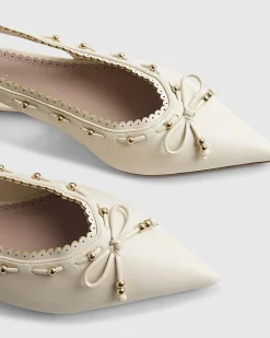 Cream Bow Slingback Pumps