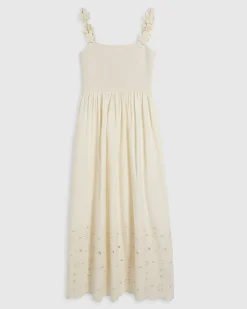 Cream Broderie Flower Strap Cami Maxi Dress