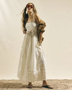 Cream Broderie Flower Strap Cami Maxi Dress