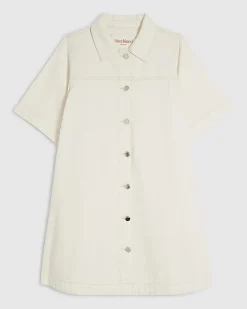 Cream Button Through Denim Dress