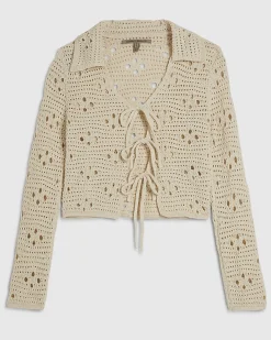 Cream Collared Crochet Cardigan