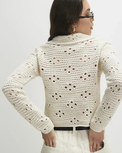 Cream Collared Crochet Cardigan