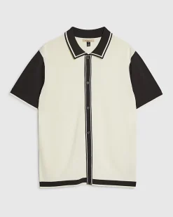 Cream Colour Block Short Sleeve Knit Shirt