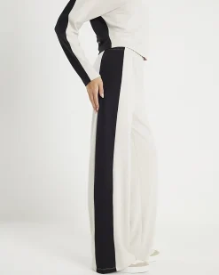 Cream Colour Block Wide Leg Trousers