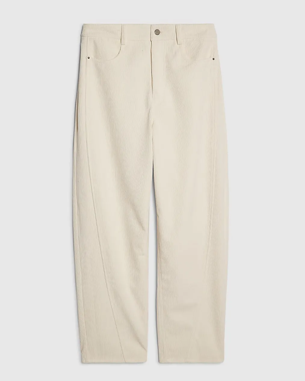 Cream Corduroy Barrel Leg Trousers