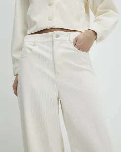 Cream Corduroy Barrel Leg Trousers