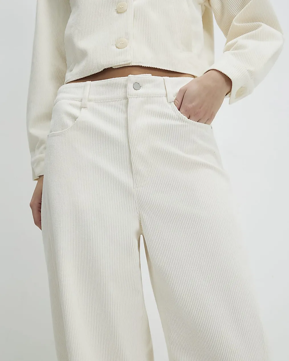 Cream Corduroy Barrel Leg Trousers