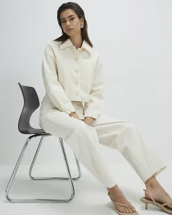 Cream Corduroy Barrel Leg Trousers