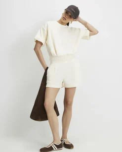 Cream Cotton Blend Bubble Sweat T-shirt