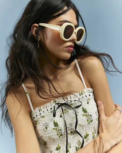 Cream Cotton Blend Daisy Shirred Cami Top