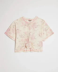 Cream Cotton Blend Floral Rose T-Shirt