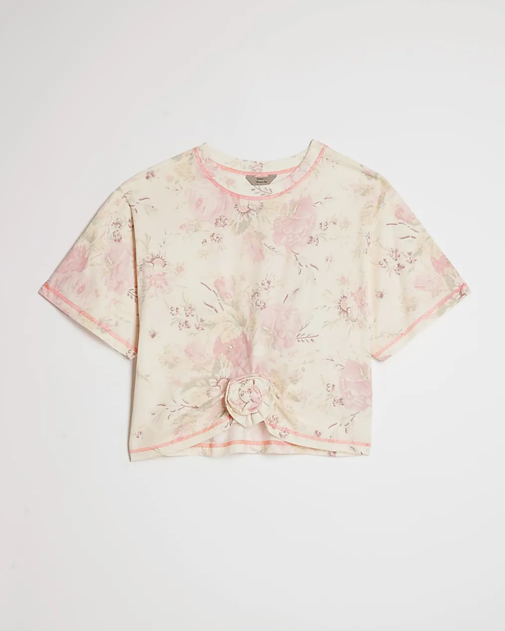 Cream Cotton Blend Floral Rose T-Shirt