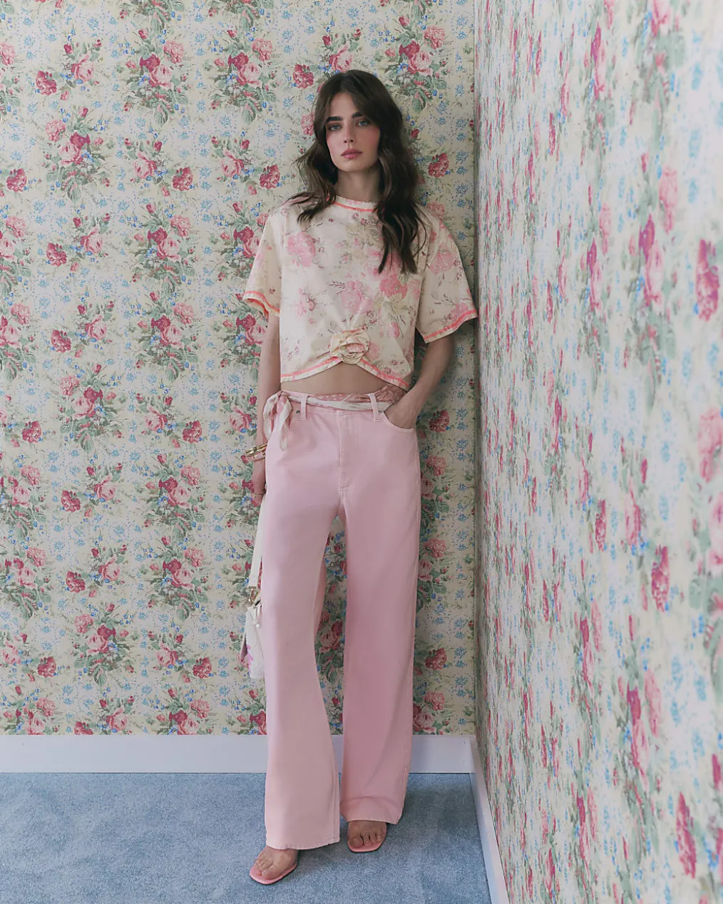 Cream Cotton Blend Floral Rose T-Shirt