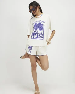 Cream Cotton Blend Hawaii Towelling T-Shirt