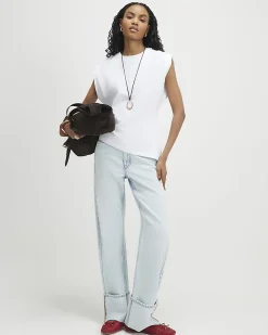Cream Cotton Blend Ruched Side T-shirt
