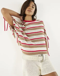 Cream Cotton Blend Striped Knitted T-Shirt