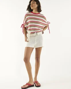 Cream Cotton Blend Striped Knitted T-Shirt