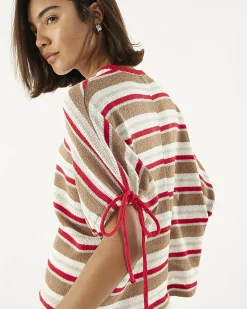 Cream Cotton Blend Striped Knitted T-Shirt