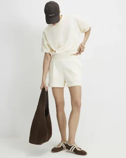 Cream Cotton blend Sweat Runner Shorts