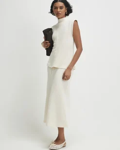 Cream Cotton Blend Textured Grown On Neck Top