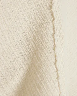 Cream Cotton Blend Textured Grown On Neck Top