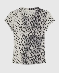 Cream Cotton Cap Sleeve Animal Print T-Shirt