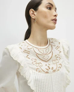 Cream Cotton Cutwork Ruffle Blouse