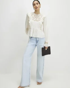 Cream Cotton Cutwork Ruffle Blouse