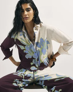 Cream Cotton Floral Cropped Beach Shirt