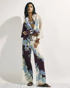 Cream Cotton Floral Cropped Beach Shirt