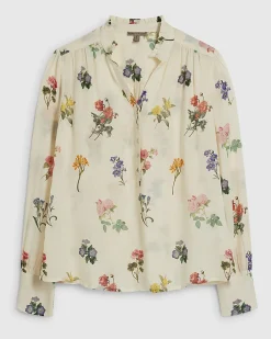 Cream Cotton Floral Long Sleeve Blouse
