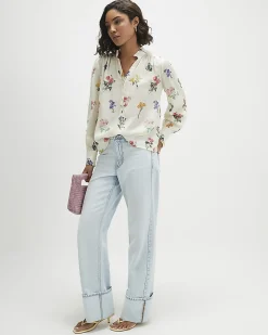 Cream Cotton Floral Long Sleeve Blouse