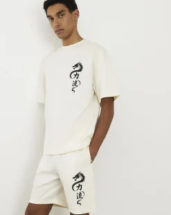 Cream Cotton Japanese T-Shirt And Shorts Set