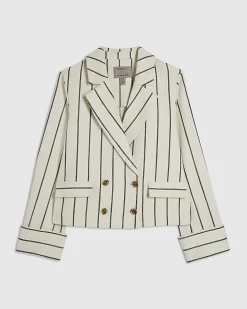 Cream Cotton Long Sleeve Striped Blazer