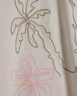 Cream Cotton Neon Palm Cutwork T-Shirt