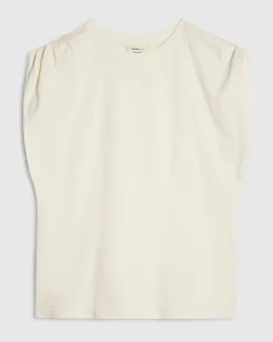 Cream Cotton Premium Ruched Shoulder T-shirt