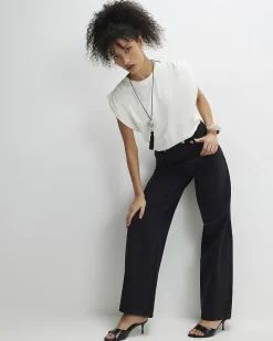Cream Cotton Premium Ruched Shoulder T-shirt