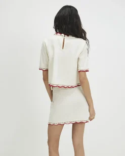 Cream Cotton Shell Flower Top and Skirt Set