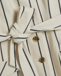 Cream Cotton Striped Tie Waist Mini Dress