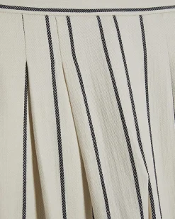 Cream Cotton Striped Wide Leg Trousers