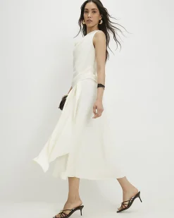 Cream Cowl Neck Asymmetric Midi dress