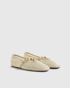 Cream Crochet Ball Detail Ballet Pumps