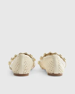 Cream Crochet Ball Detail Ballet Pumps