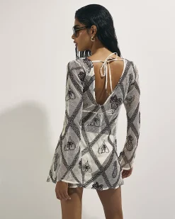 Cream Crochet Embroidered Mini Beach Dress